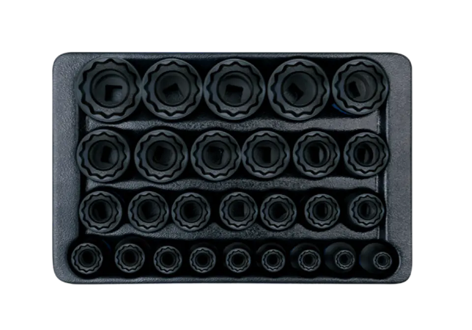 ⁨ZESTAW NASADEK UDAROWYCH 1/2" 27 cz. KRÓTKIE 12-KĄT, 8 - 36mm, WKŁAD DO WÓZKA King Tony⁩ w sklepie Wasserman.eu