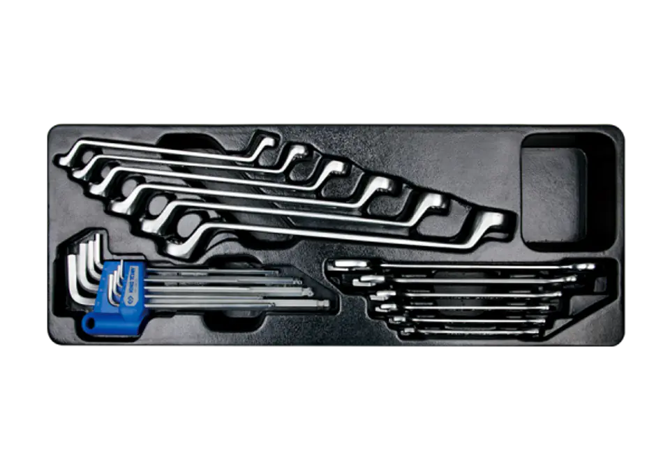 ⁨ZESTAW 21cz.- KLUCZE PŁASKIE 6cz. 6-24mm, KLUCZE OCZKOWE ODGIĘTE 75* 6cz. 8-19mm, IMBUSY 9 szt.1120 HEX Z KULKĄ,WKŁAD DO SKRZYNK King Tony⁩ w sklepie Wasserman.eu
