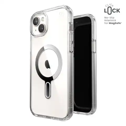 ⁨Speck Presidio Perfect-Clear ClickLock & Magsafe - Etui iPhone 15 Plus / iPhone 14 Plus (Clear / Chrome Finish / Serene Silver)⁩ w sklepie Wasserman.eu