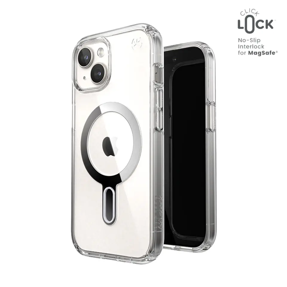 ⁨Speck Presidio Perfect-Clear ClickLock & Magsafe - Etui iPhone 15 / iPhone 14 / iPhone 13 (Clear / Chrome Finish / Serene Silver)⁩ w sklepie Wasserman.eu