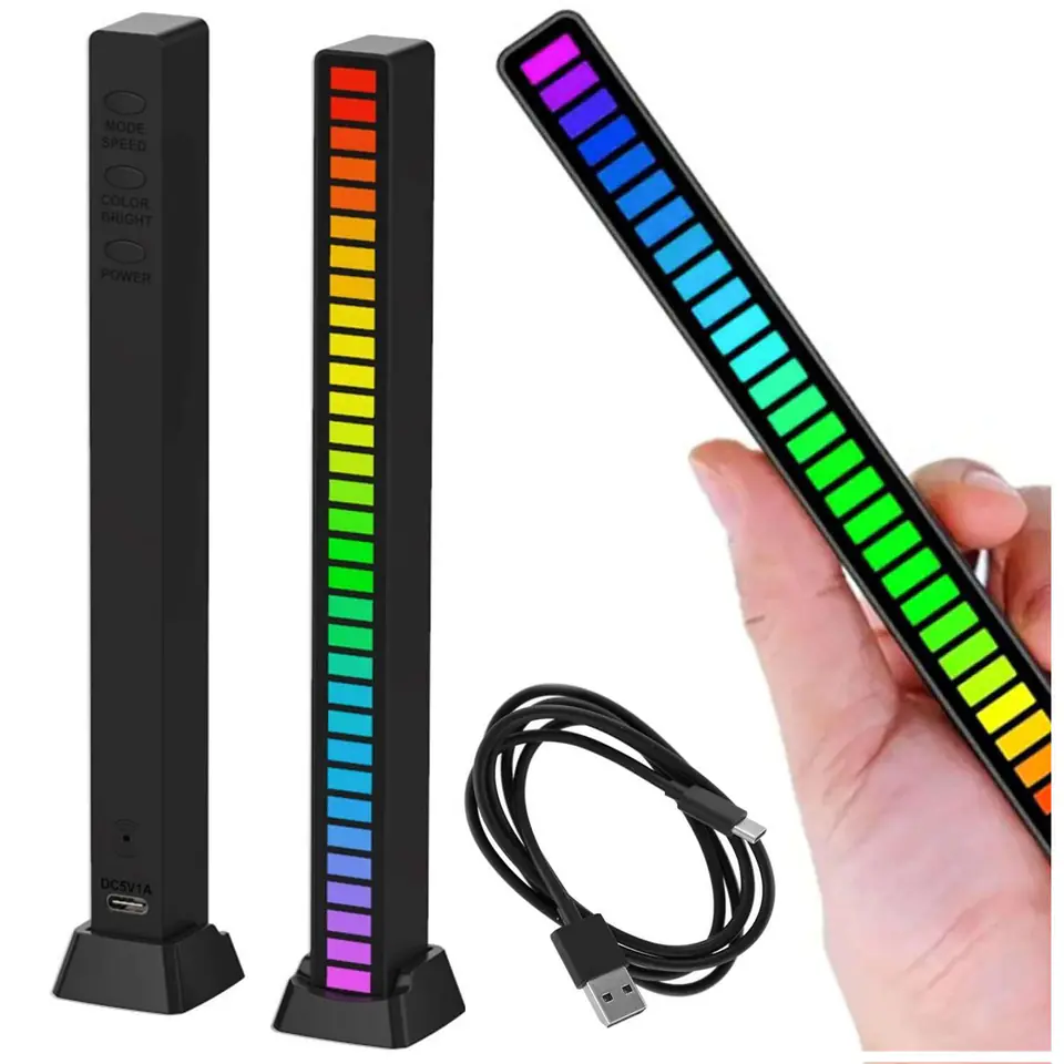 ⁨Lampa LED RGB Lampka USB migająca w rytm muzyki Listwa Smart Bar 18cm kolorowa 32bit Gaming Alogy Czarny⁩ w sklepie Wasserman.eu