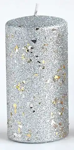 ⁨Świeca GLAMOUR NEW Walec duży 7xh17,5cm parafinowa srebrna⁩ w sklepie Wasserman.eu