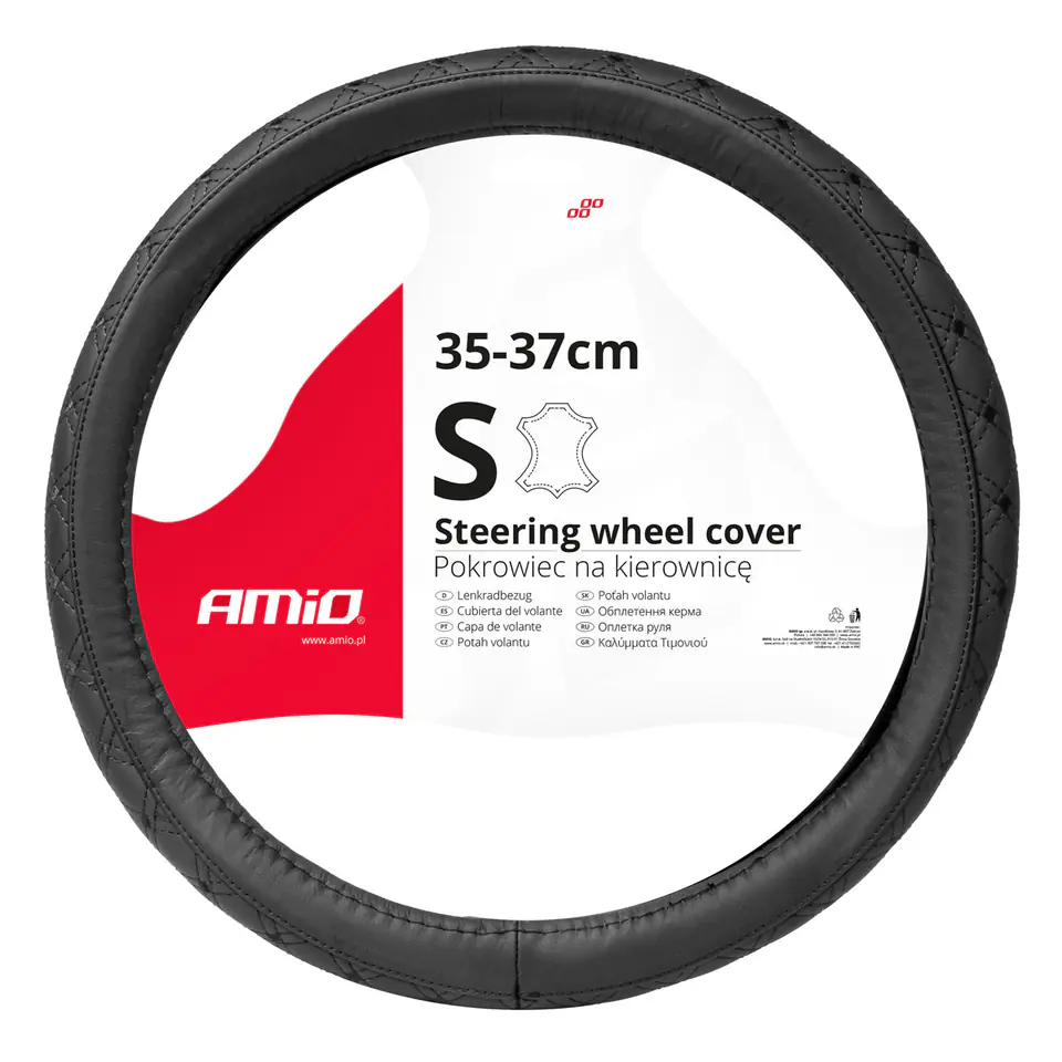 ⁨Pokrowiec skórzany pikowany nakładka na kierownicę samochodową s 35-37cm swc-51-s amio-03560⁩ w sklepie Wasserman.eu