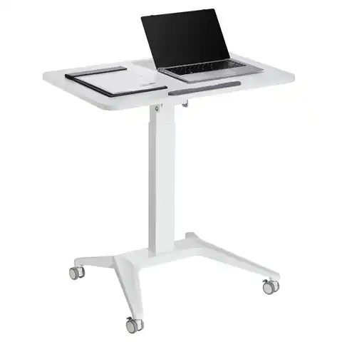 ⁨Maclean MC-453 W Mobile Laptop Desk with Pneumatic Height Adjustment, Laptop Table with Wheels, 80 x 52 cm, Max. 8 kg, Height Adjustable Max. 109 cm (White)⁩ at Wasserman.eu