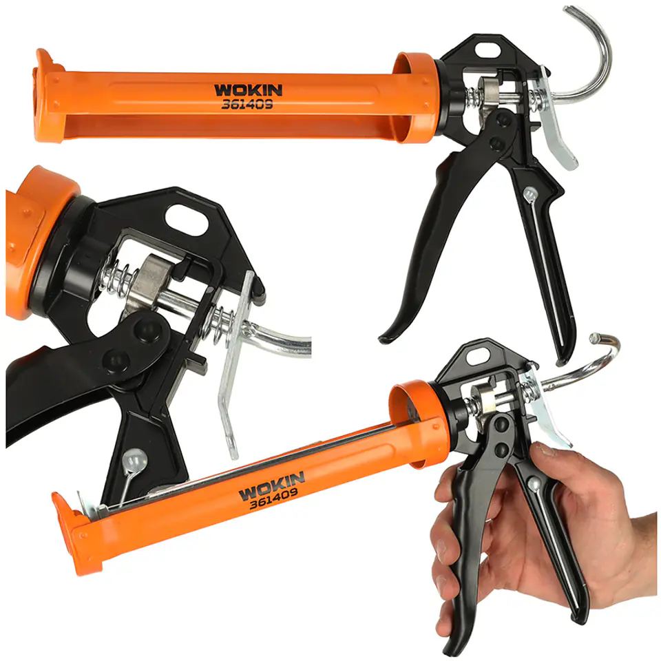 Pistolet wyciskacz do silikonu akrylu kleju kartuszy mas obrotowy korpus 360 255mm WOKIN w sklepie Wasserman.eu