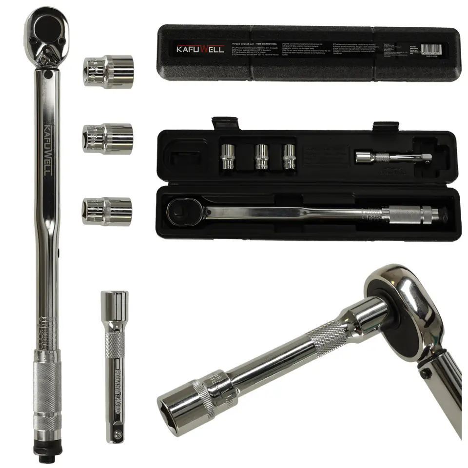 Klucz dynamometryczny 460mm 1/2'' + 3 nasadki 17-21mm 40-210Nm blokada + walizka etui w sklepie Wasserman.eu