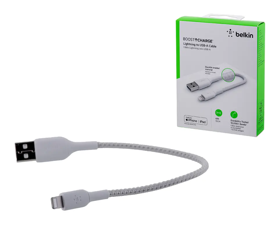 ⁨BELKIN KABEL USB A-LIGHTNING, OPLOT, 0.15M, BIAŁY⁩ w sklepie Wasserman.eu