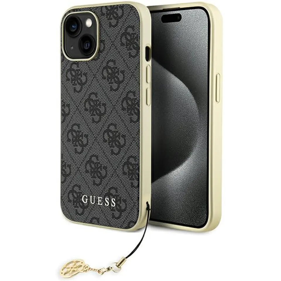 ⁨Guess GUHCP15SGF4GGR iPhone 15 6.1" szary/grey hardcase 4G Charms Collection⁩ w sklepie Wasserman.eu