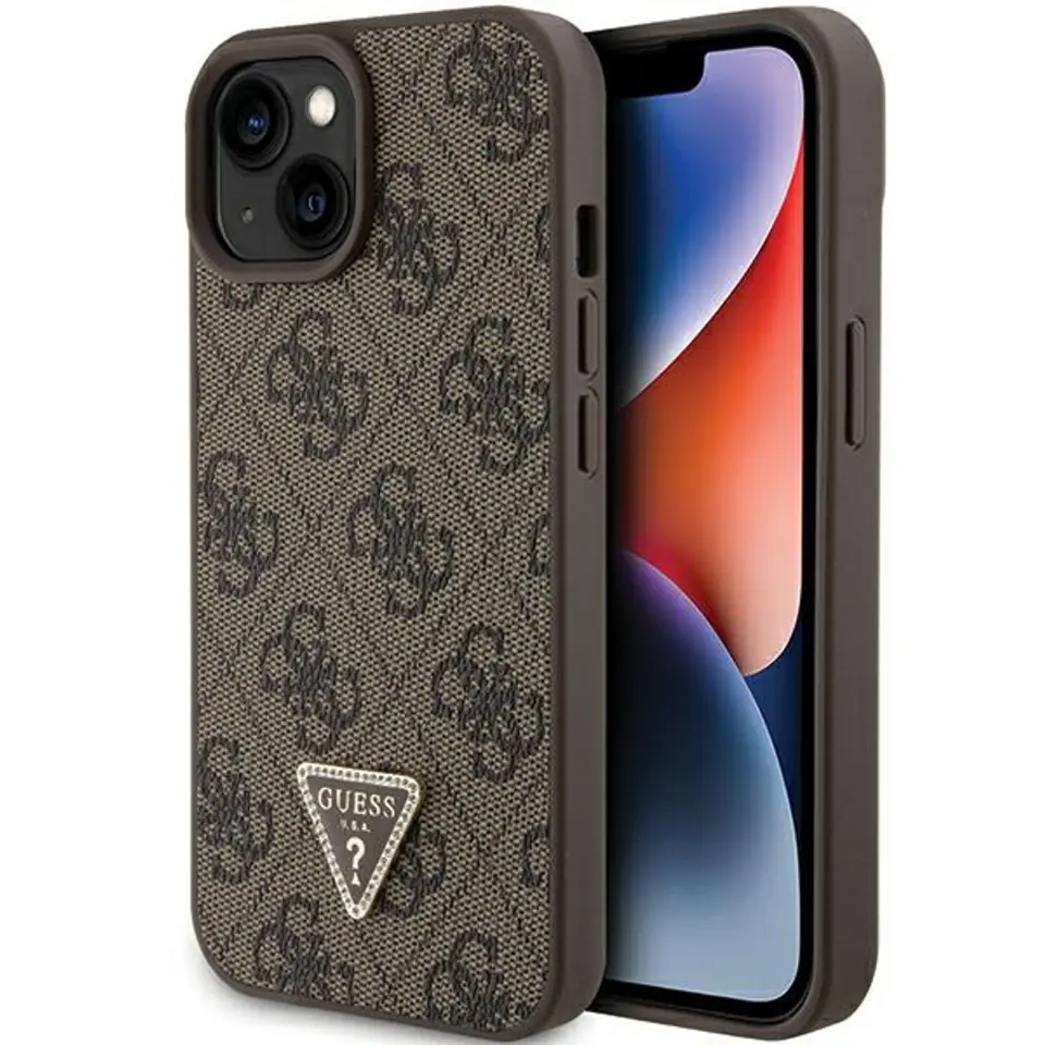 ⁨Guess GUHCP15SP4TDPW iPhone 15 6.1" brązowy/brown hardcase Leather 4G Triangle Strass⁩ w sklepie Wasserman.eu