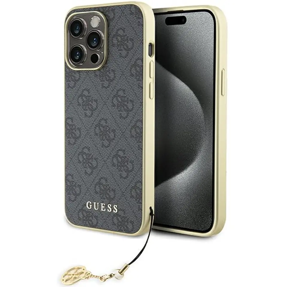 ⁨Guess GUHCP15XGF4GGR iPhone 15 Pro Max 6.7" szary/grey hardcase 4G Charms Collection⁩ w sklepie Wasserman.eu