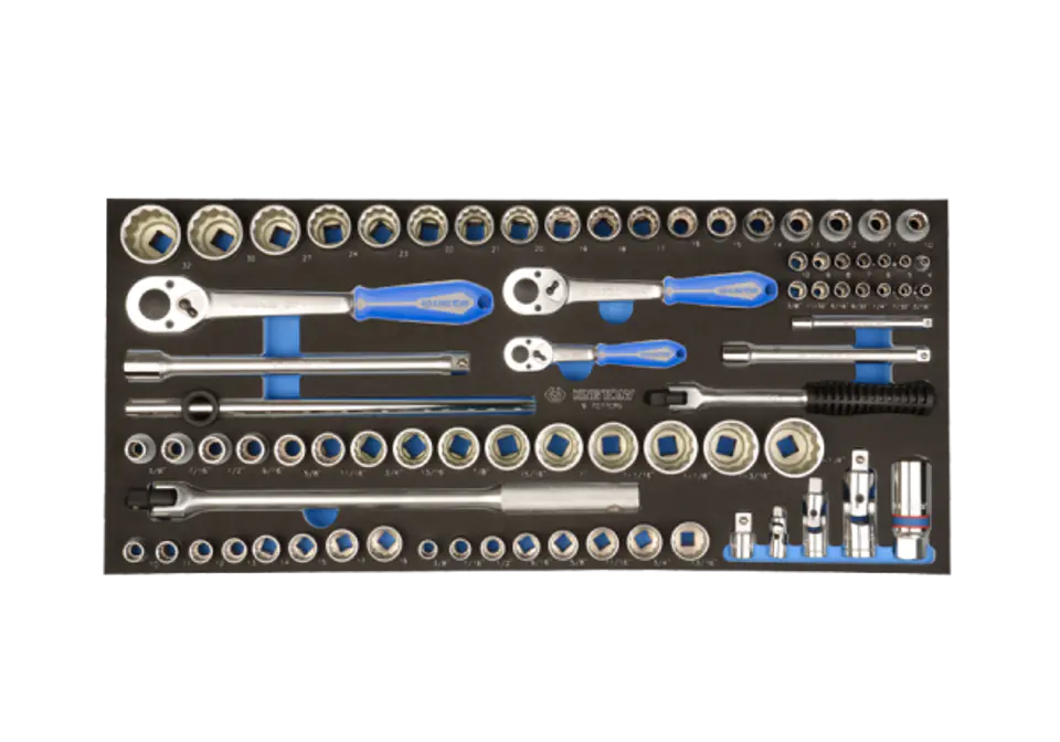 ⁨ZESTAW NASADEK 1/4"+ 3/8" + 1/2" 77cz. KRÓTKIE 12-kąt. 4-32mm, 3/16" - 1-1/4" Z AKCESORIAMI, WKŁAD Z PIANKI EVA DO SKRZYNKI King Tony⁩ w sklepie Wasserman.eu