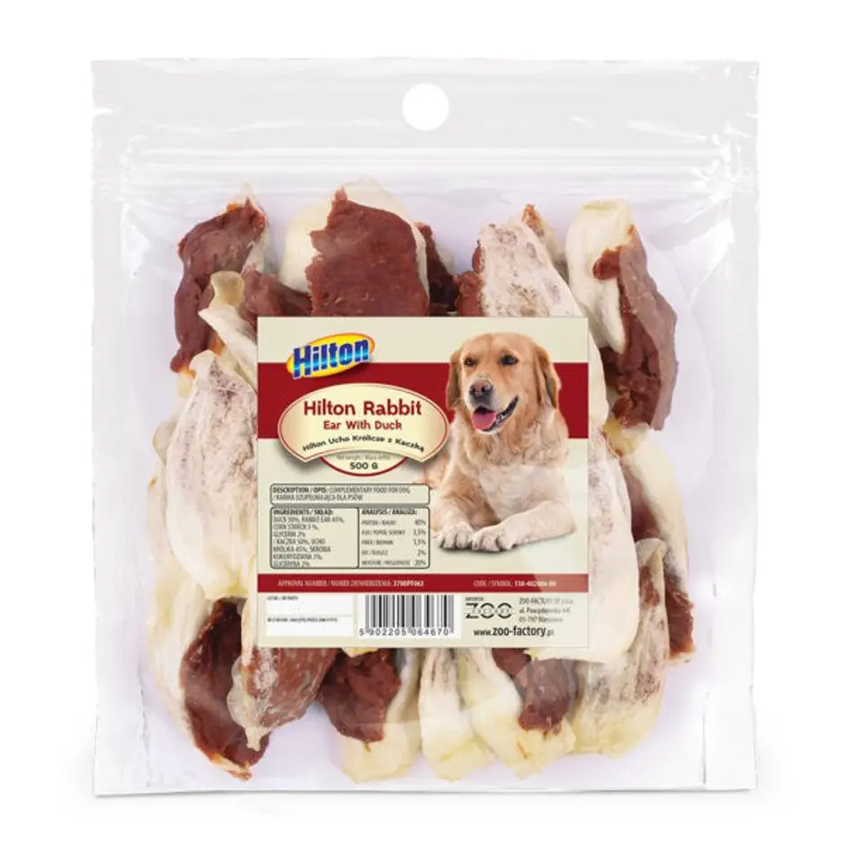 ⁨HILTON Rabbit ear with duck - dog chew - 500g⁩ at Wasserman.eu