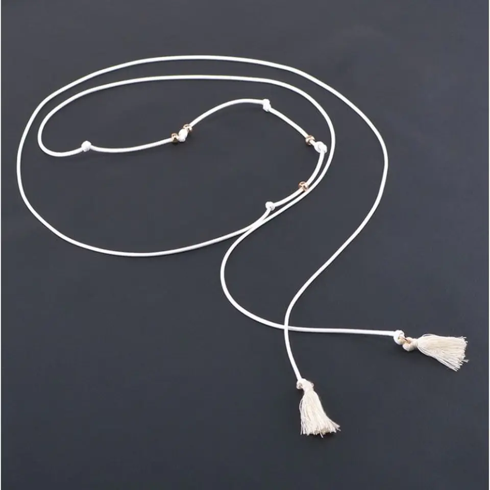 ⁨NASZYJNIK WIĄZNY CHOKER RZEMYK FRĘDZLE BIAŁY⁩ w sklepie Wasserman.eu