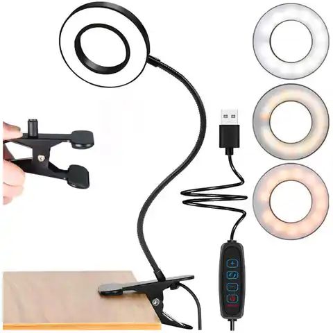 ⁨Lampa lampka LED elastyczna pierścieniowa Alogy klips ring na biurko giętka uniwersalna pilot USB Czarna⁩ w sklepie Wasserman.eu