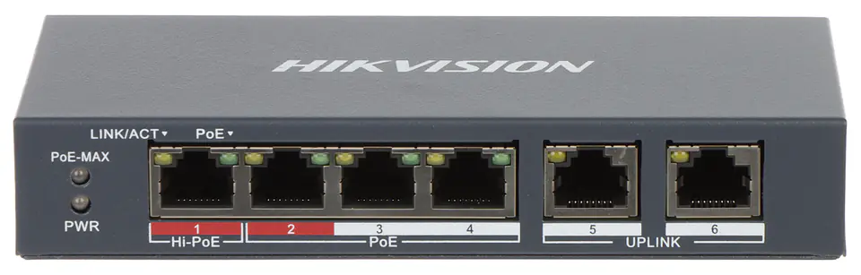 ⁨SWITCH POE DS-3E1106HP-EI 4-PORTOWY Hikvision⁩ w sklepie Wasserman.eu
