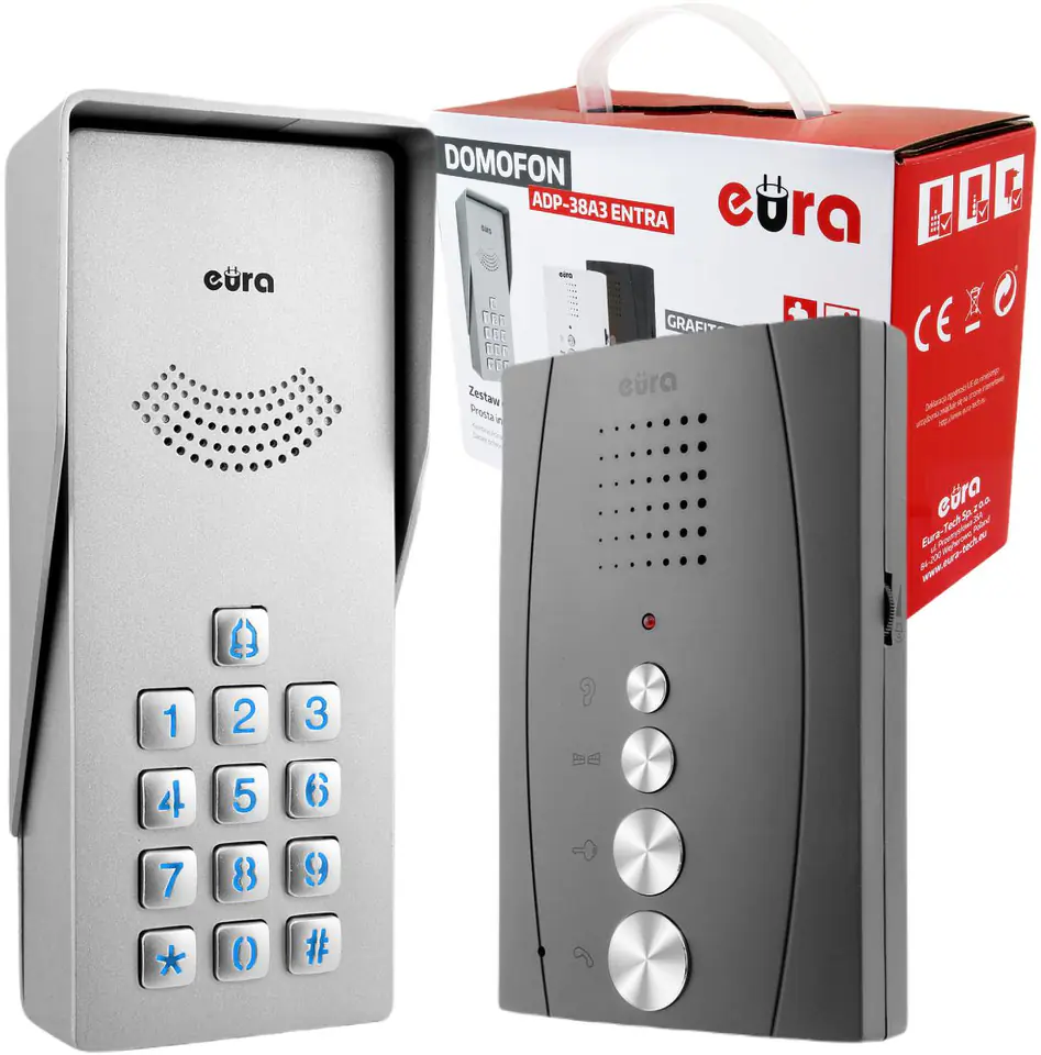 ⁨Intercom EURA ADP-38A3 ENTRA doorphone + uniphone Silver, Graphite⁩ at Wasserman.eu