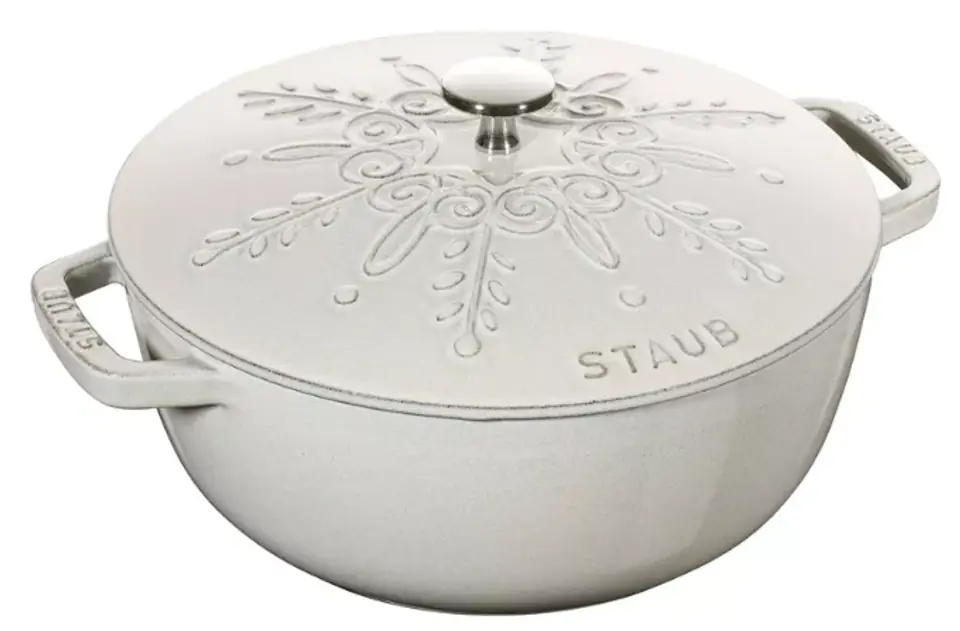 ⁨Garnek żeliwny okrągły snowflake Staub - Biały, 3.6 ltr⁩ w sklepie Wasserman.eu