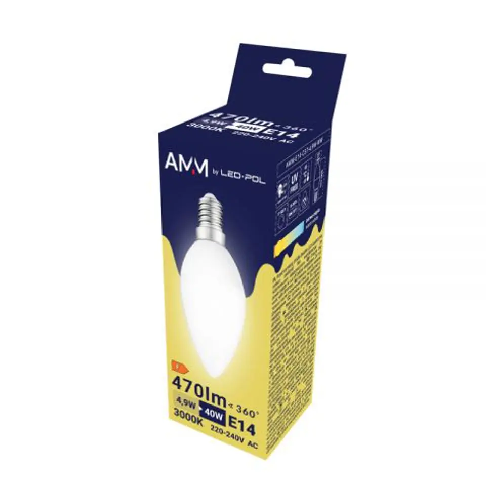 ⁨ŻARÓWKA E14 LED SMD WW 4.9W ŚWIECOWA AMM⁩ w sklepie Wasserman.eu