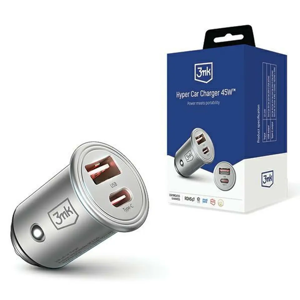 ⁨3MK HyperCar Charger 45W Ładowarka samochodowa 1xUSB-A + 1xUSB-C⁩ w sklepie Wasserman.eu