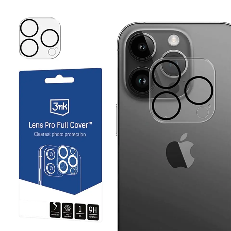 ⁨3MK Lens Pro Full Cover iPhone 15 Pro/15 Pro Max Szkło hybrydowe na obiektyw aparatu z ramką montażową 1szt⁩ w sklepie Wasserman.eu