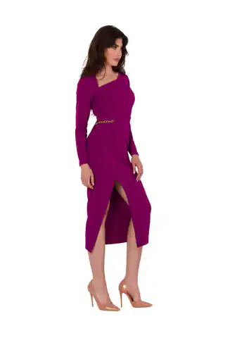 ⁨K178 Sukienka z asymetrycznym dekoltem - rubinowa (kolor rubinowy, rozmiar M)⁩ w sklepie Wasserman.eu