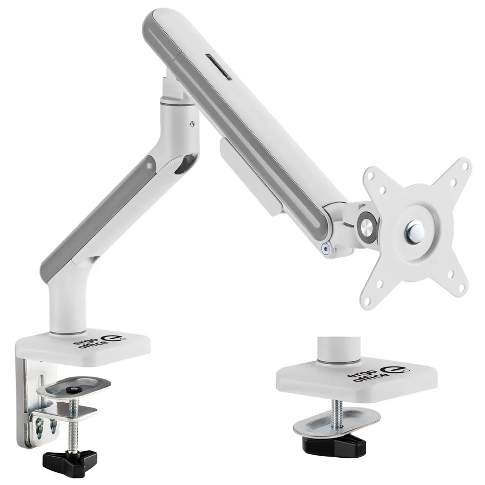 ⁨Ergo Office ER-751 Monitor Desk Mount Gas Spring 9kg Adjustable VESA 75x75 100x100 17" - 32" White Silver Clamp Mount Single Arm LED LCD QLED OLED⁩ at Wasserman.eu