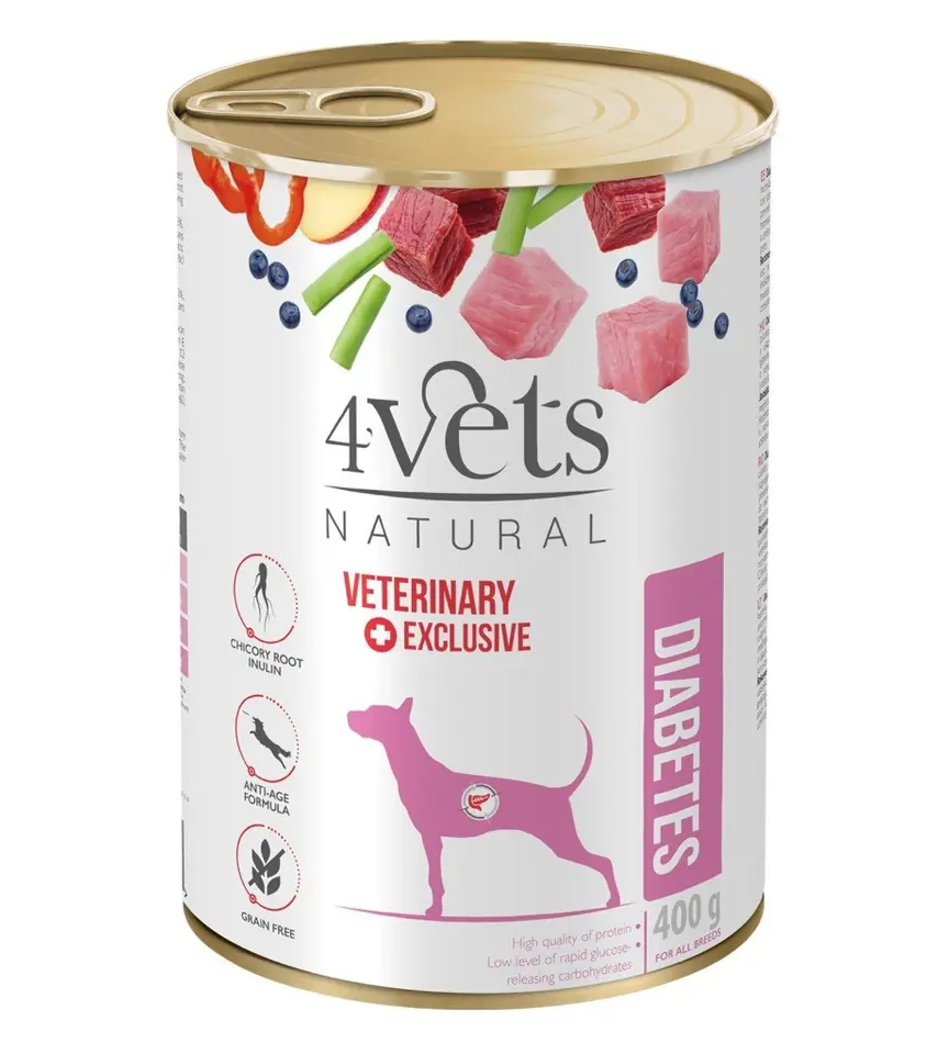 ⁨4VETS Natural Diabetes Dog  - wet dog food - 400 g⁩ at Wasserman.eu