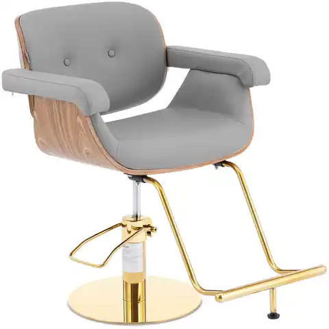 ⁨Fotel fryzjerski barberski kosmetyczny z podnóżkiem Physa FILEY - szary ze złotem⁩ w sklepie Wasserman.eu