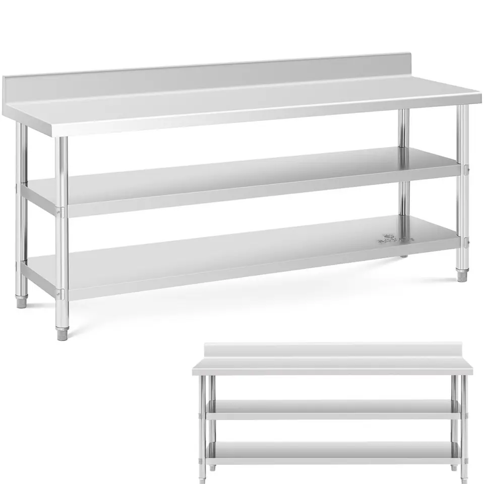 ⁨Stół blat roboczy stalowy nierdzewny przyścienny z rantem 2 półki 200x60cm⁩ w sklepie Wasserman.eu