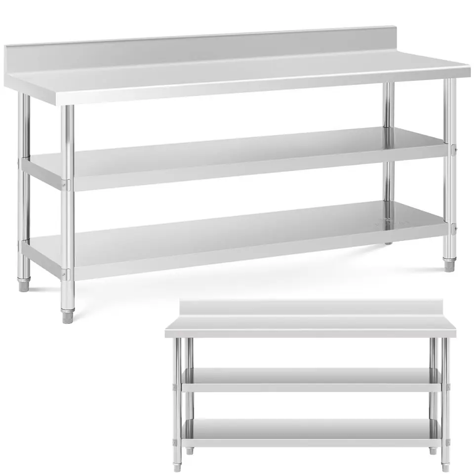 ⁨Stół blat roboczy stalowy nierdzewny przyścienny z rantem 2 półki 180x60cm⁩ w sklepie Wasserman.eu
