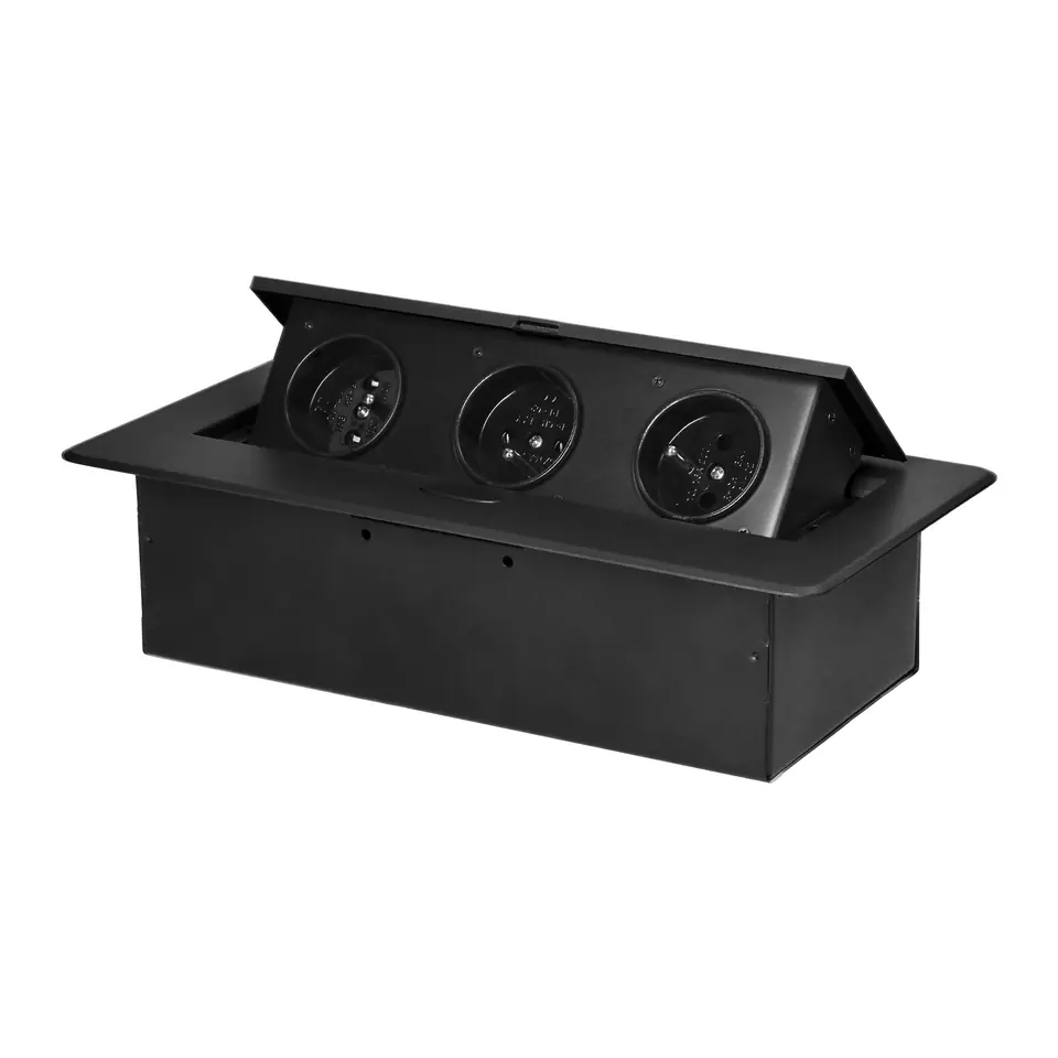 ⁨Gniazdo meblowe wpuszczane w blat z płaskim frezowanym rantem, 3x2P+Z, czarne⁩ w sklepie Wasserman.eu