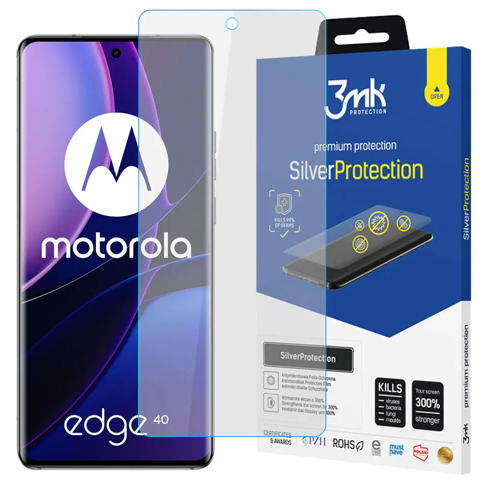 ⁨Folia ochronna do Motorola Edge 40 3mk Silver+ 7H na cały ekran antywirusowa Protection+⁩ w sklepie Wasserman.eu