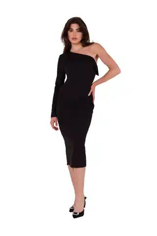 ⁨K179 Sukienka na jedno ramię - czarna (kolor czarny, rozmiar XL)⁩ w sklepie Wasserman.eu