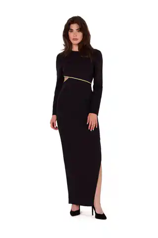 ⁨K180 Sukienka maxi z wycięciem w talii - czarna (kolor czarny, rozmiar M)⁩ w sklepie Wasserman.eu