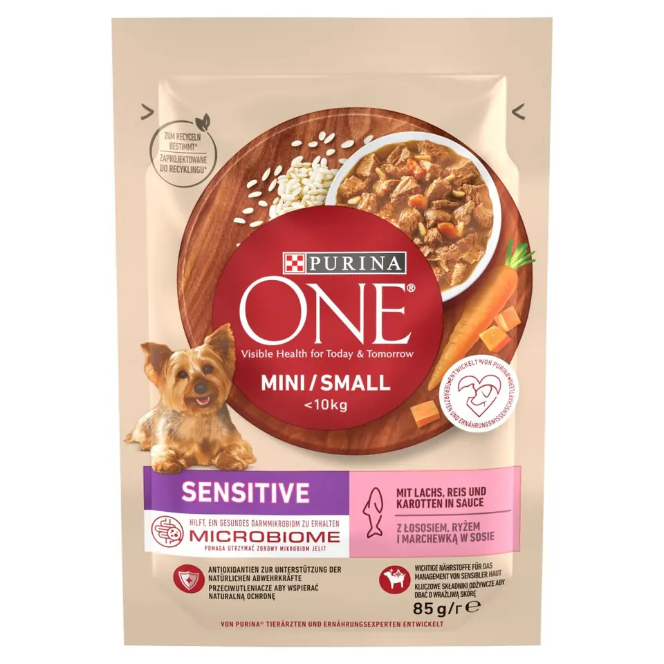 ⁨PURINA One Mini/Small Sensitive Łosoś z ryżem - mokra karma dla psa - 85 g⁩ w sklepie Wasserman.eu