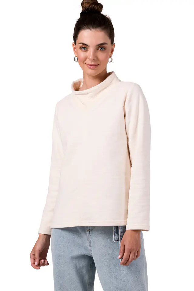 ⁨B268 Bluza z wysokim kołnierzem - waniliowa (kolor ecru, rozmiar L)⁩ w sklepie Wasserman.eu