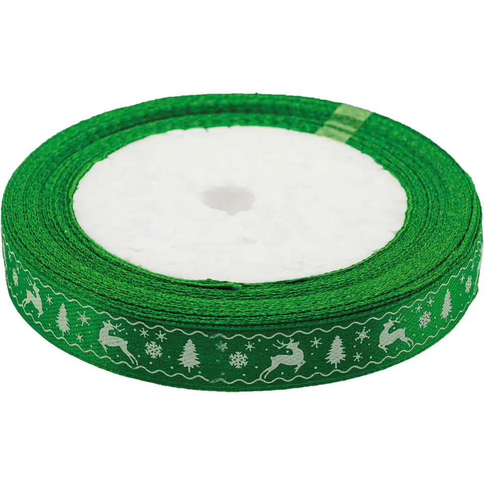 ⁨Wstążka satynowa Boże Narodzenie 12mm/22m zielona WSX12-16 BREWIS⁩ w sklepie Wasserman.eu