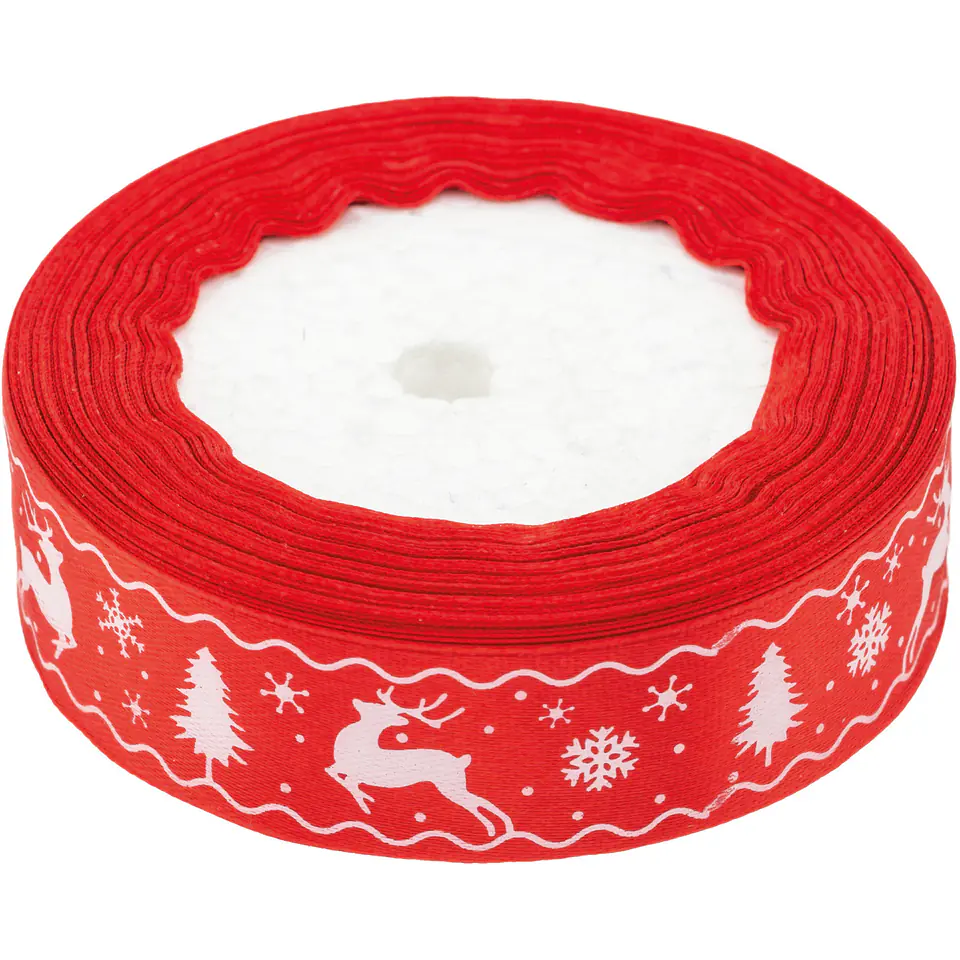 ⁨Wstążka satynowa Boże Narodzenie 25mm/22m czerwona WSX25-15 BREWIS⁩ w sklepie Wasserman.eu