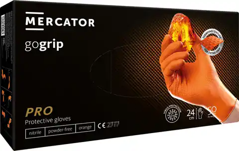 ⁨Rękawice nitrylowe pomarańczowe mercator gogrip orange 50 sztuk rozmiar m⁩ w sklepie Wasserman.eu