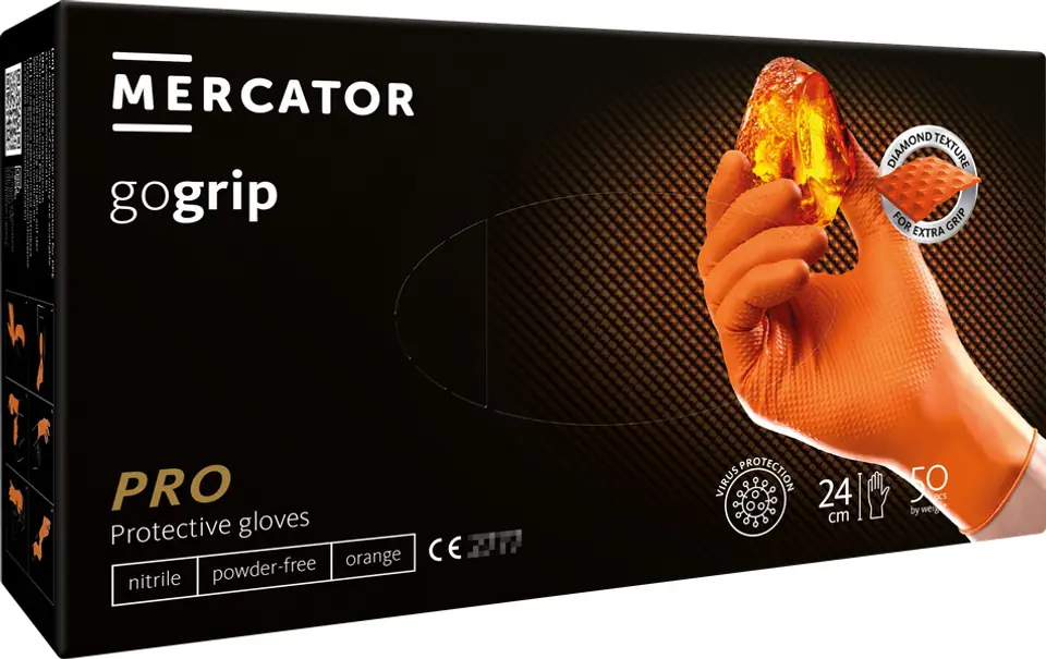 ⁨Rękawice nitrylowe pomarańczowe mercator gogrip orange 50 sztuk rozmiar s⁩ w sklepie Wasserman.eu