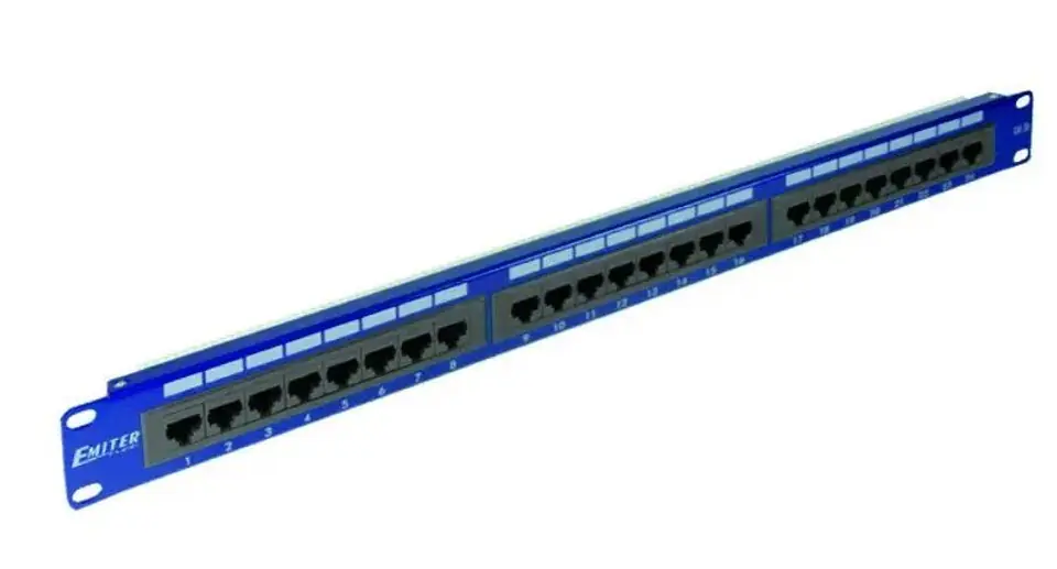 ⁨EMITERNET Panel 19", 24xRJ45 UTP cat.6 (1U) with shelf, blue DCN/PPFA-951K-248-C6⁩ at Wasserman.eu