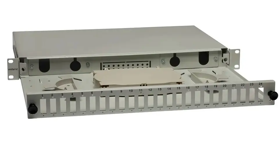 ⁨EMITERNET Pull-out distribution box 19" 1U 24xSC duplex gray EM/PS-1924SCD0-S⁩ at Wasserman.eu