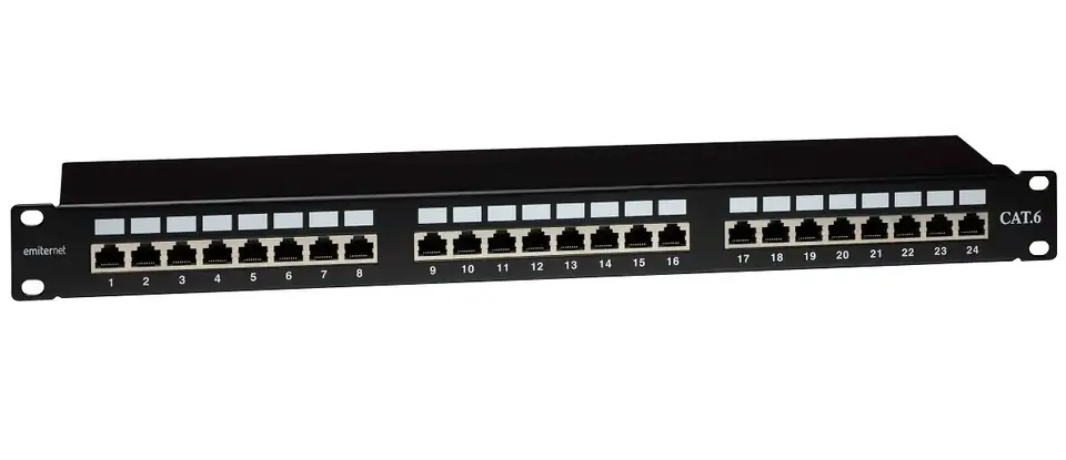 ⁨EMITERNET Panel 19" 24xRJ45 STP cat.6 (1U) with shelf EMS/PPFA674EKS248C6⁩ at Wasserman.eu