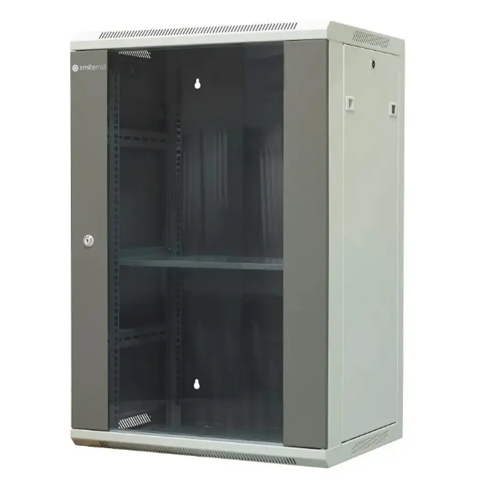 ⁨EMITERNET Separate hanging cabinet 19" 18U, sheet metal/glass doors, 600×450×910mm width/depth/height EM/AP6418⁩ at Wasserman.eu