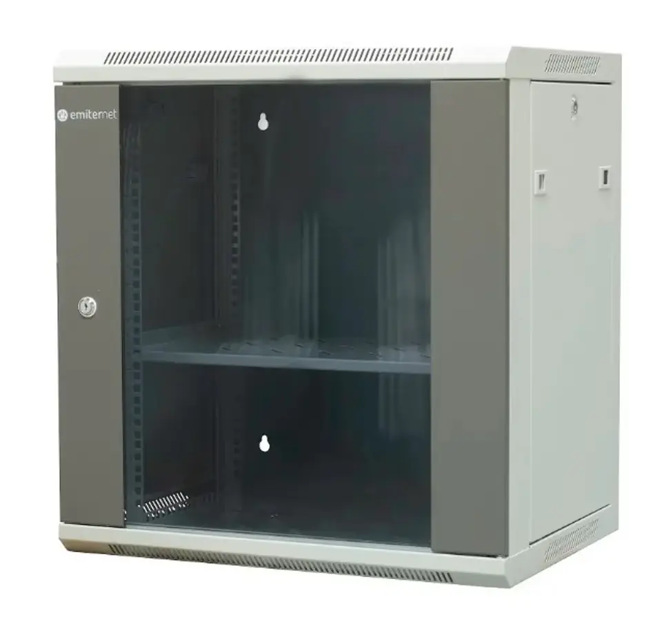 ⁨EMITERNET Separate hanging cabinet 19" 12U, sheet metal/glass door, 600×450×635mm width/depth/height EM/AP6412⁩ at Wasserman.eu