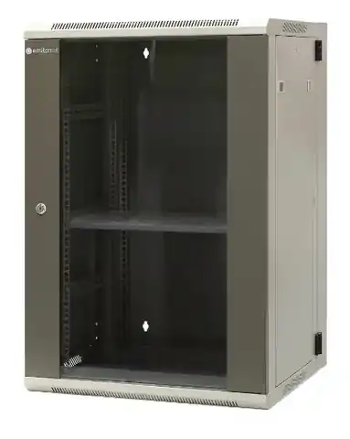⁨EMITERNET Split hanging cabinet 19" 18U, sheet metal/glass doors, 600×550×910mm width/depth/height EM/AH6518⁩ at Wasserman.eu