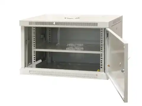 ⁨EMITERNET Single wall-mounted cabinet 19'' 6U, full sheet metal door, 600×450×370mm width/depth/height. EM/AP6406-B⁩ at Wasserman.eu