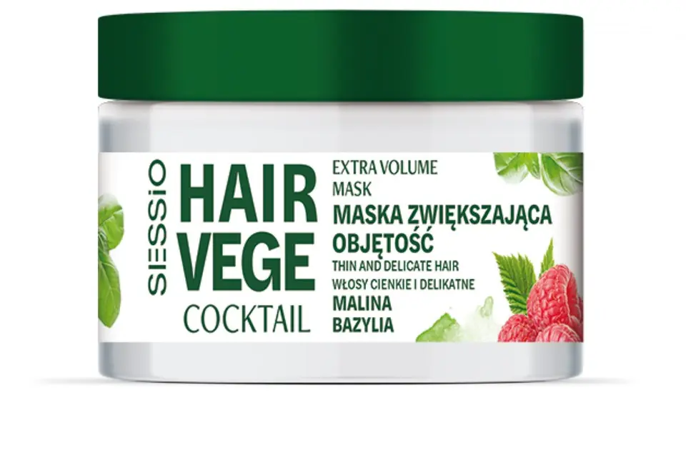 ⁨SESSIO Hair Vege Coctail Maska zwiększająca objętość do włosów cienkich i delikatnych - Malina i Bazylia 250ml⁩ w sklepie Wasserman.eu