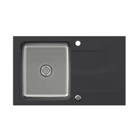 ⁨Zlewozmywak granitowo-stalowy QUADRON MICHAEL 111 czarny wpuszczany + syfon save space w kolorze komory⁩ w sklepie Wasserman.eu