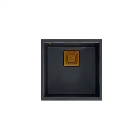 ⁨Zlewozmywak granitowy QUADRON DAVID 40 czarny podwieszany + syfon save space w kolorze PVD⁩ w sklepie Wasserman.eu